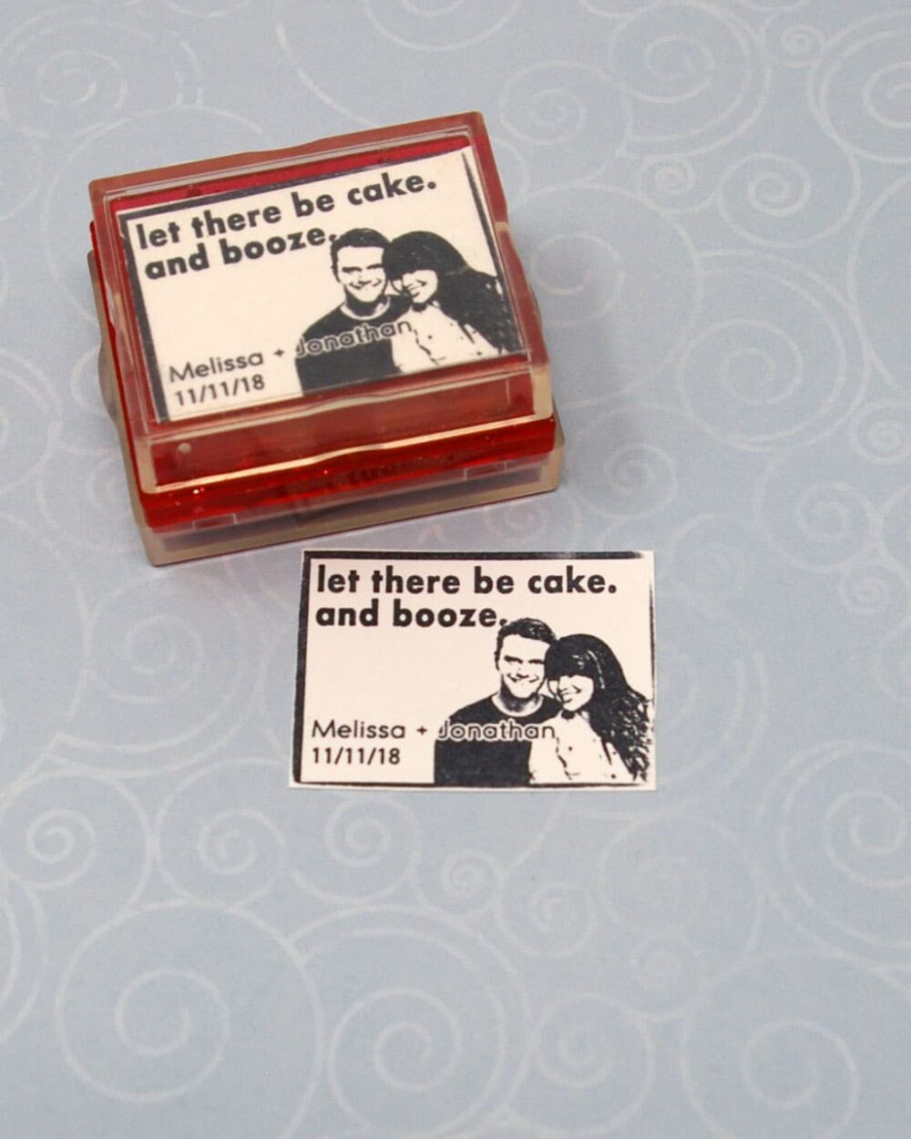 cake and booze wedding rubber stamp