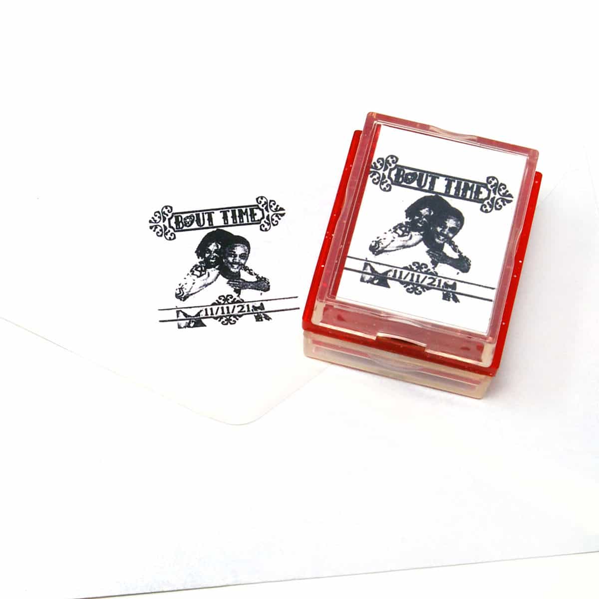 bout time wedding rubber stamp