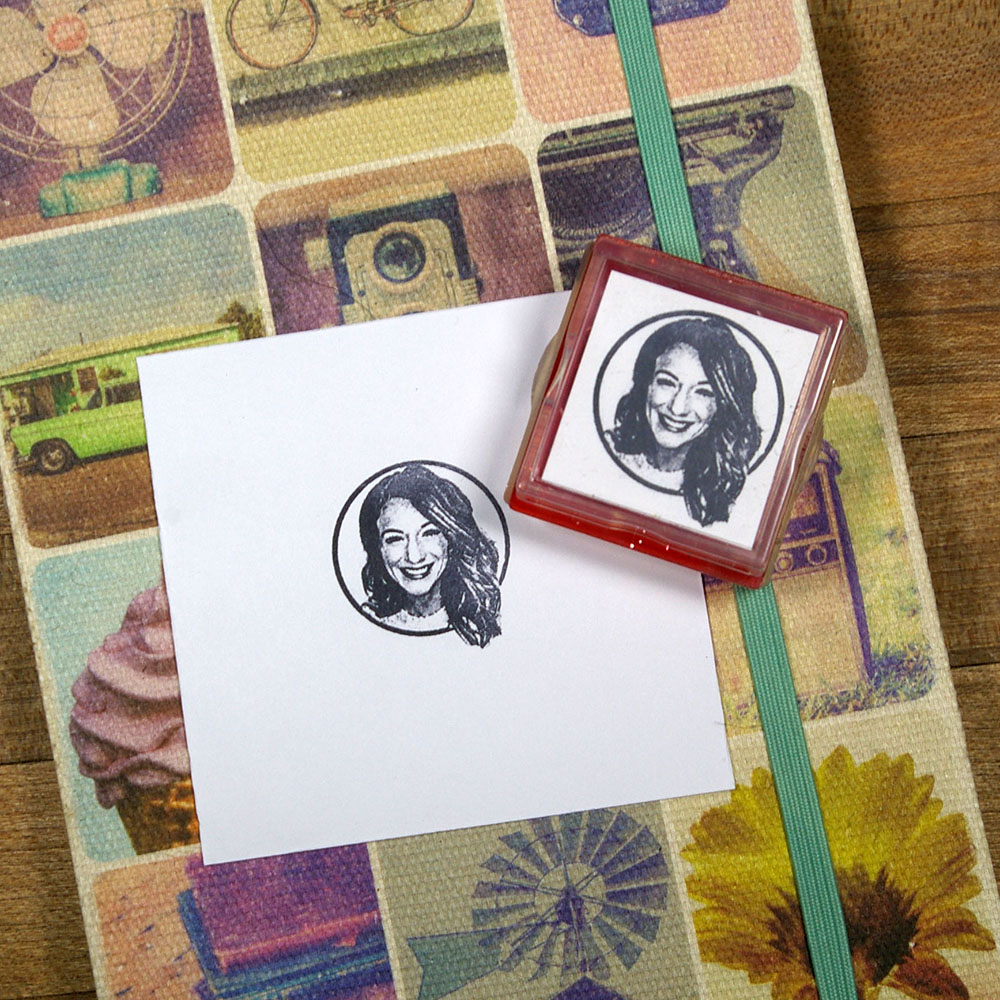Blogger with hair custom rubber stamp