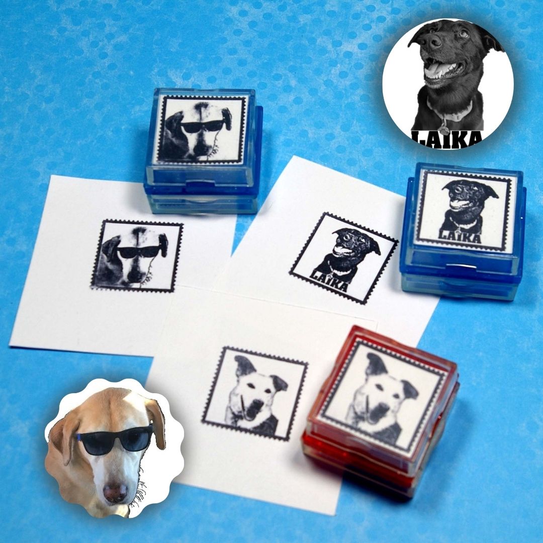 Dog postage rubber stamps